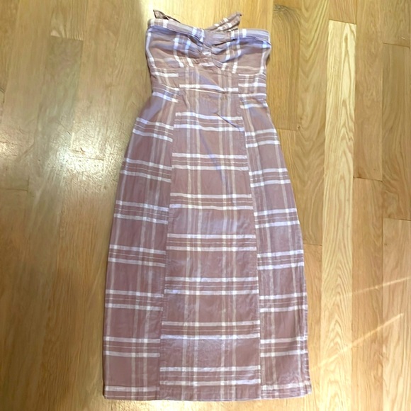 Free People Plaid Linen/Cotton Blend strapless midi dress - Picture 1 of 10
